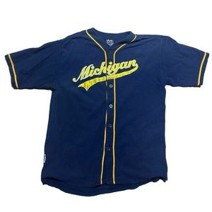 Vintage Mirage Michigan Baseball Jersey Blue Yellow Michigan Button Down XL